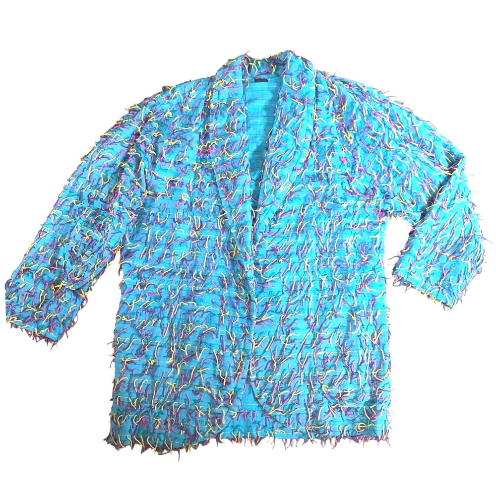Vintage Car Pool Couture Silly String Jacket Shaggy Fringe Blazer Multi 90s Sz L